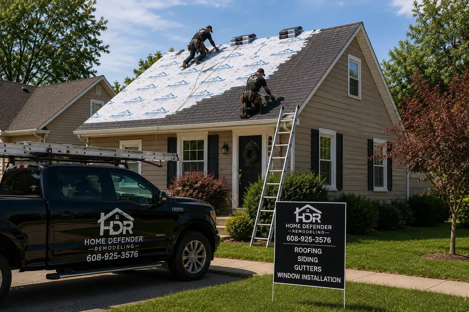 Home Defender Remodeling crew at work on a Madison roofing project