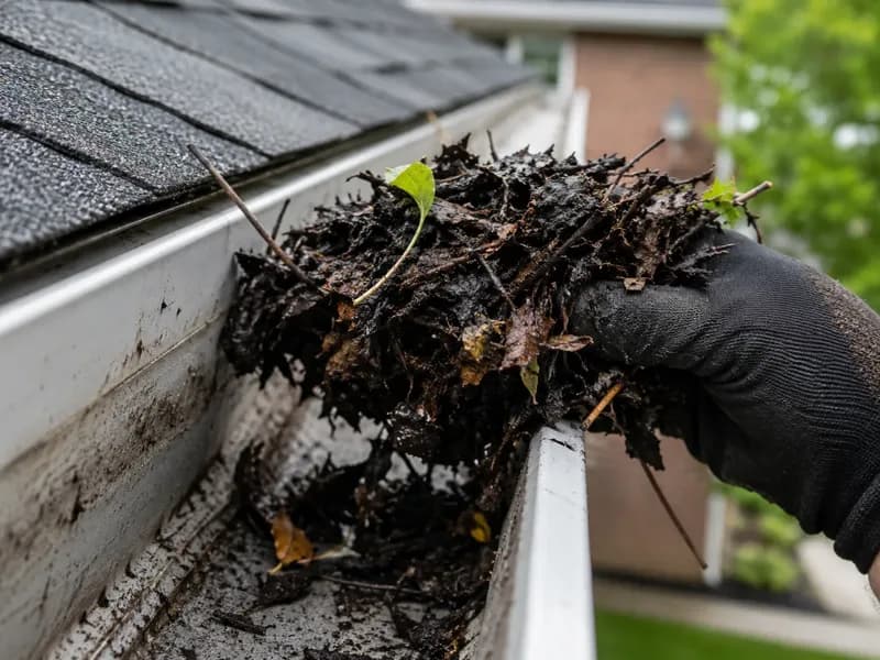 Leaves and debris removed during a gutter cleaning