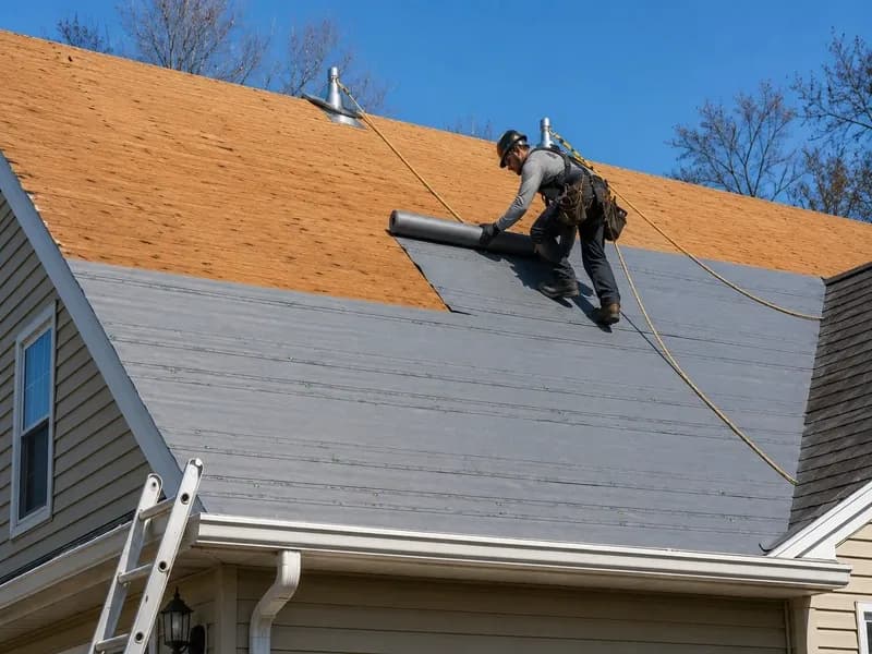 Ice and water shield plus synthetic underlayment installed on roof deck