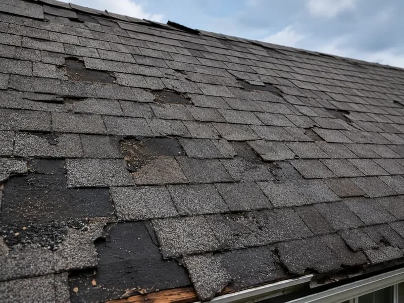 Storm-damaged roof shingles after a Wisconsin thunderstorm