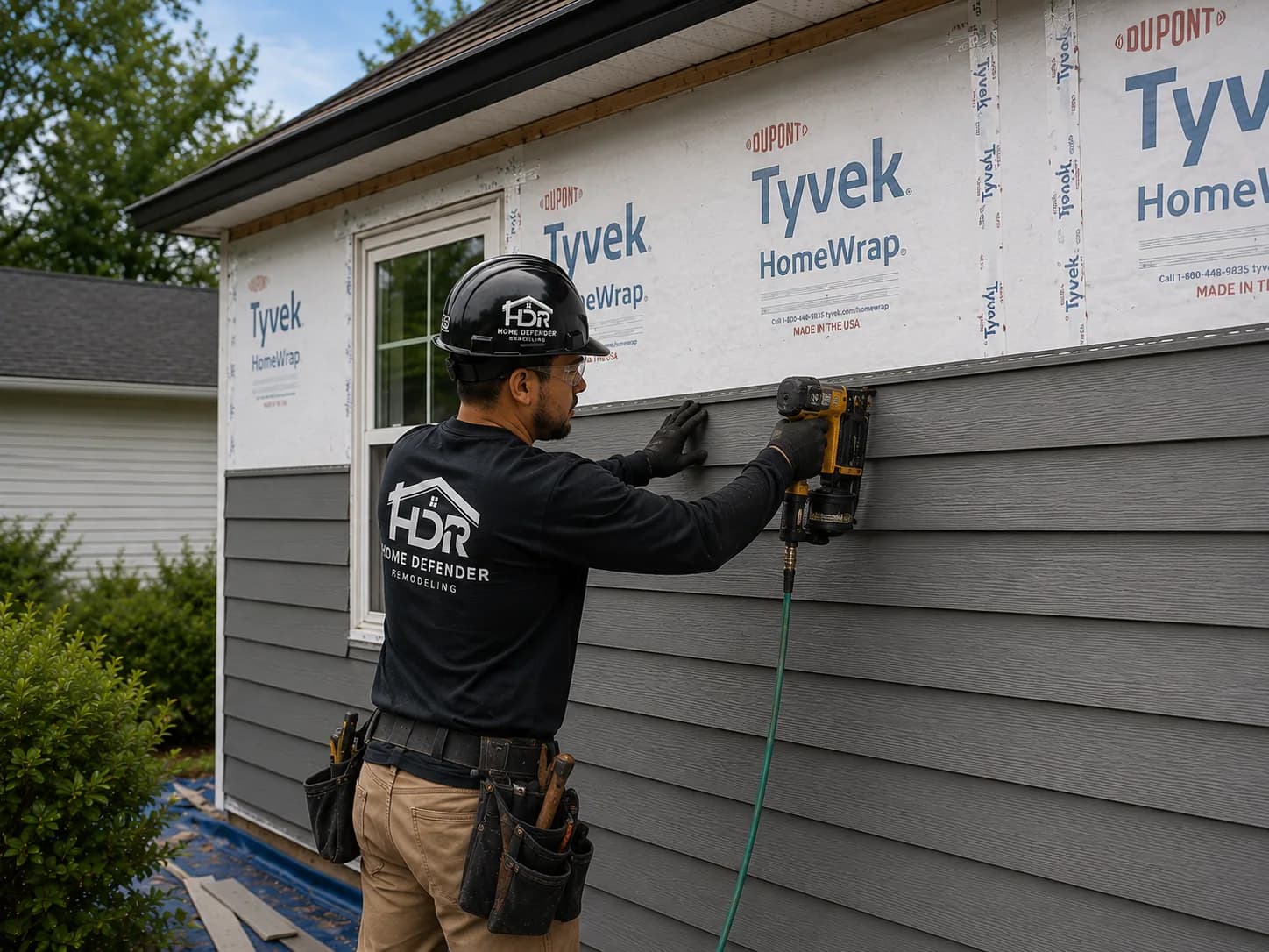 New siding being installed on a Wisconsin home