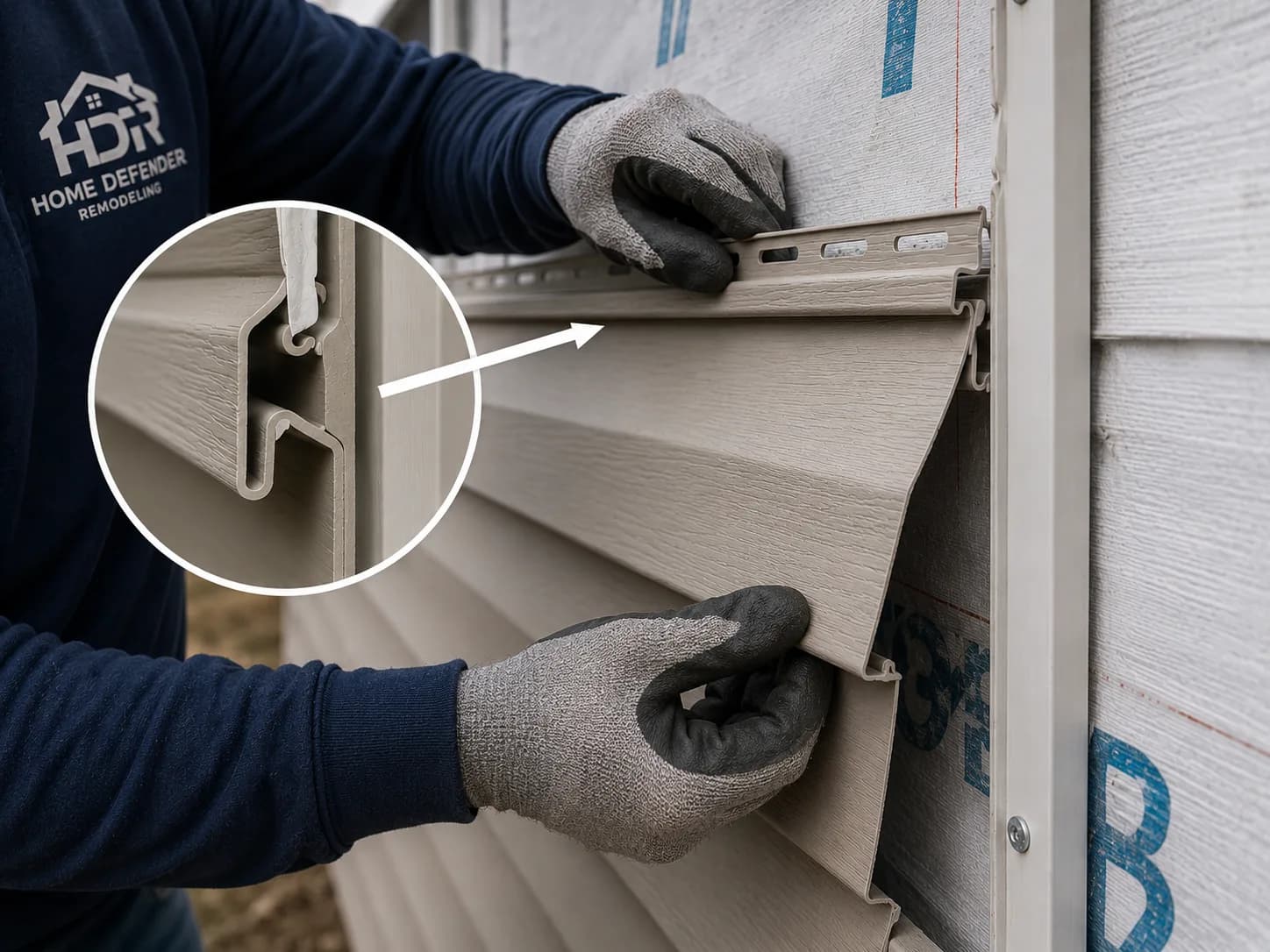 Vinyl siding installation in progress